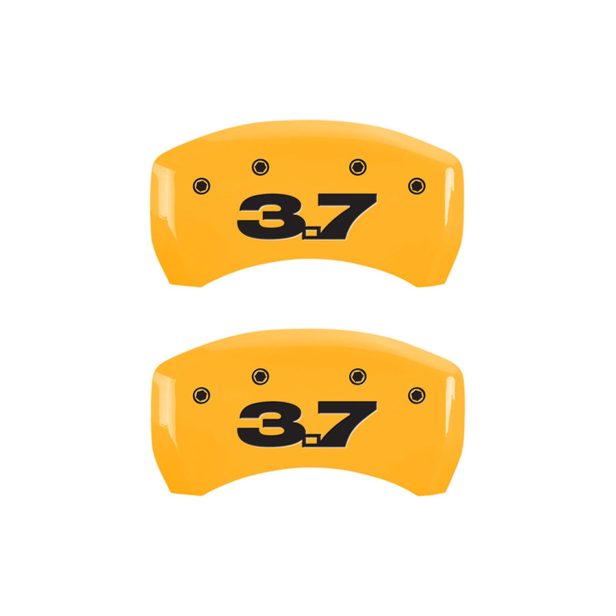 Caliper Covers MGP 10198SM37YL, Set of 4 (Yellow Engraved Front: Mustang - Engraved Rear: 37 Powder Coat Finish Black Characters)