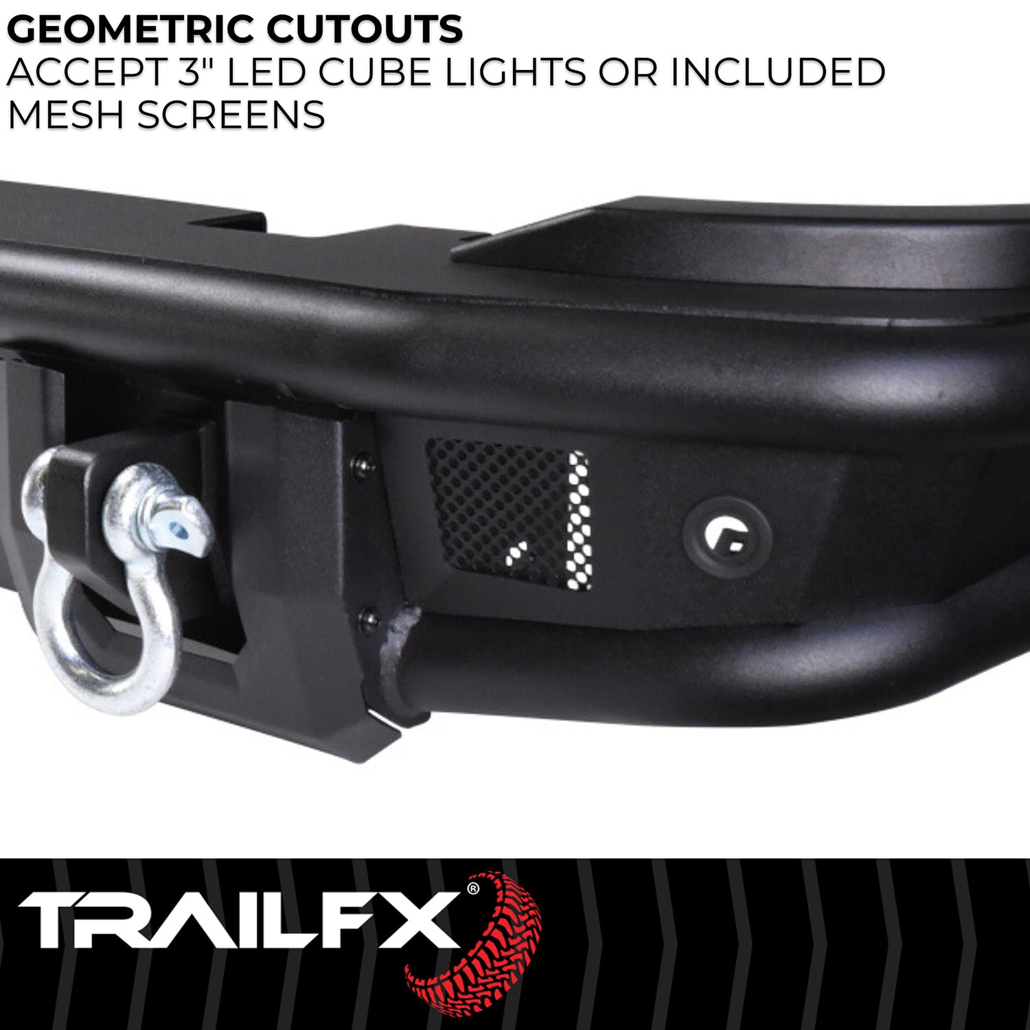 Rear Bumper TrailFX for Ford Bronco 2021-2025 Matte Black Powder Coated Steel Full Width D-Rings License Plate Bracket LED Cube Light Mounts TrailFX BR004T