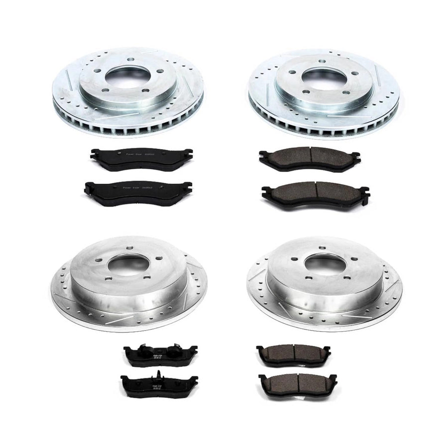 Power Stop K1870 Z23 Carbon Fiber Brake Pads Front and Rear with Drilled & Slotted Brake Rotors Kit For Ford Expedition 1997-2000 Lincoln Navigator 1998-2000 [Vehicle Specific]