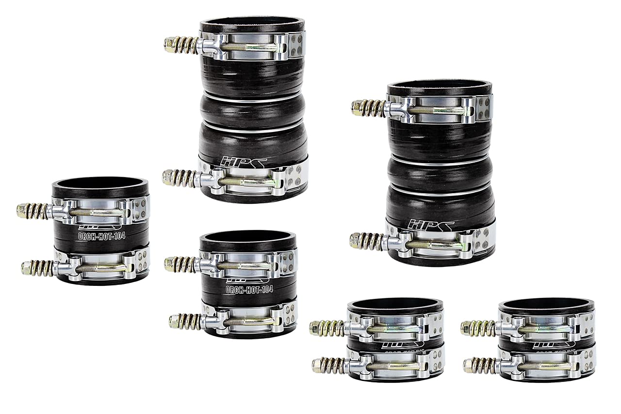 HPS Performance Black Ultra High Temp Silicone Reinforced Intercooler Hose Boots Kit Compatible for 2000-2003 Ford Excursion 1999.5-2003 F250 F350 F450 Superduty 7.3L PowerStroke Diesel, 57-1539-BLK