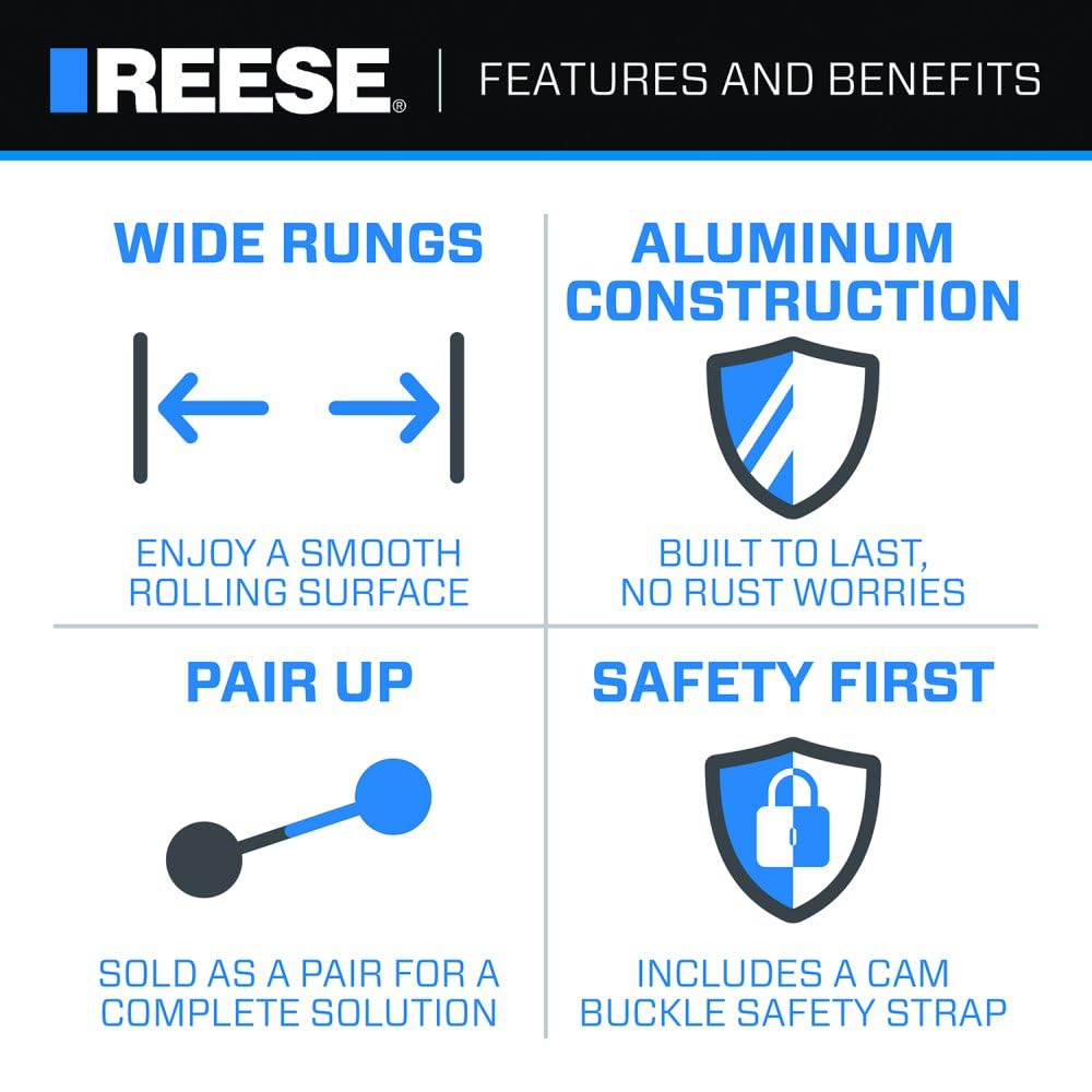 Reese Straight Aluminum Loading Ramp 1126820 for ATVs, Snowmobiles, Dirt Bikes, Lawn Equipment, 13 Inch x 77 Inch, 1,250 lbs. Capacity, Pair