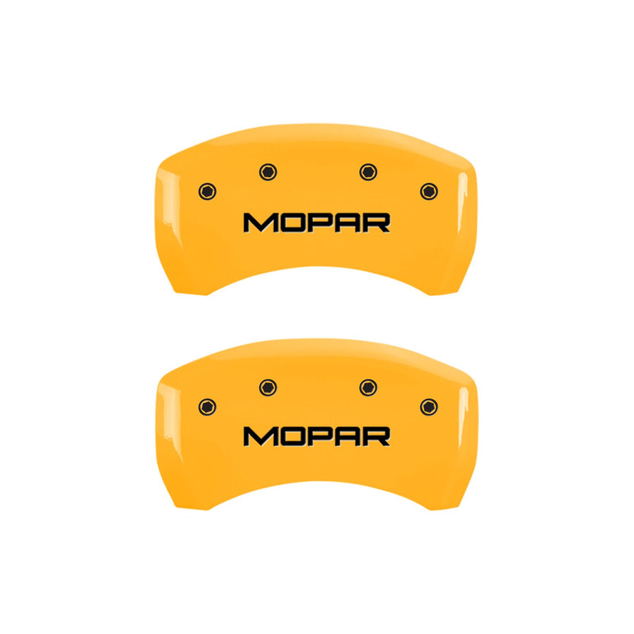 Brake Caliper Covers for 2011-2023 Dodge Challenger & 2011-2023 Dodge Charger - MGP Caliper Covers (Requires Dual Piston Front Caliper) Front and Rear Set - Engraved MOPAR Logo (Yellow)