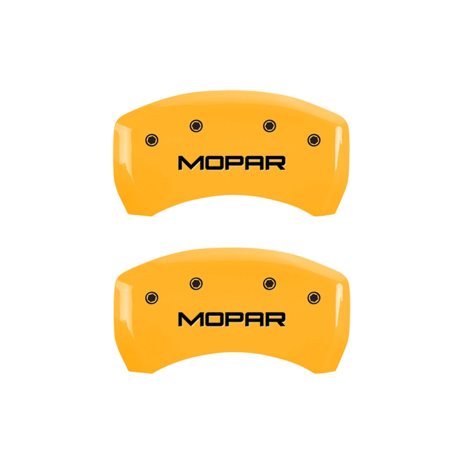 Caliper Covers MGP 32016SMOPYL, Set of 4 (Yellow Engraved Front and Rear: Mopar Powder Coat Finish Black Characters)