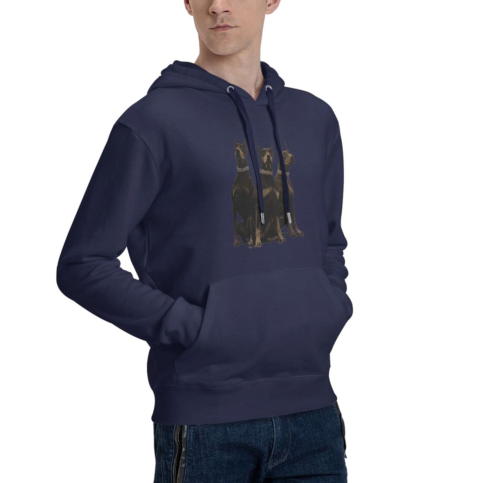 Majestic Dog 3D Printing Personalized Cartoon Hoodie Hoodie Fleece Round Tie Pocket Pullover Sweater Fall and Winter Thickening, Navy, Large