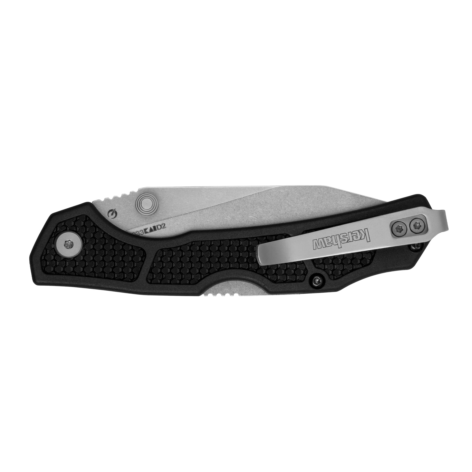 Kershaw Mid Lock Cargo Folding Pocket Knife, Every Day Carry Knife with 3.25 inch D2 Stainless Steel Blade, Deep Carry Pocketclip, Black Handle with Grey Stonewashed Finish Blade