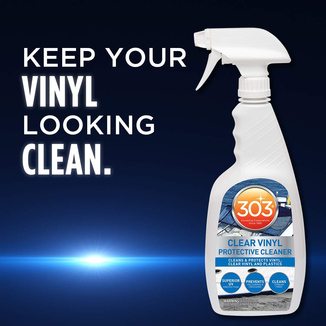 303 Products Clear Vinyl Marine Protective Cleaner - Cleans and Protects Vinyl, Clear Vinyl, and Plastics, Provides Superior UV Protection, Prevents Yellowing and Cracking, 32oz (30215-6PK)