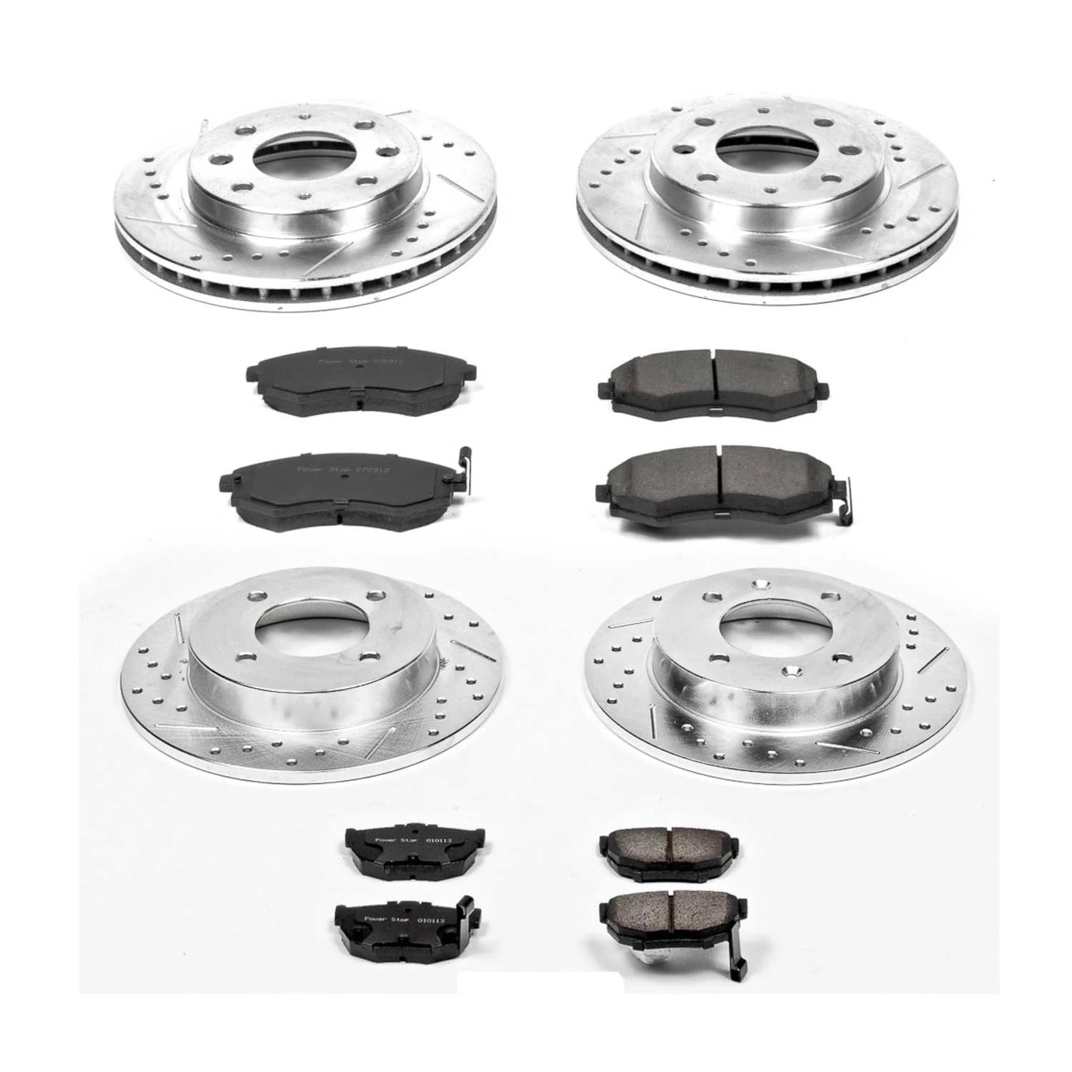 Power Stop K2778 Z23 Carbon Fiber Brake Pads with Front and Rear Drilled & Slotted Brake Rotors Kit