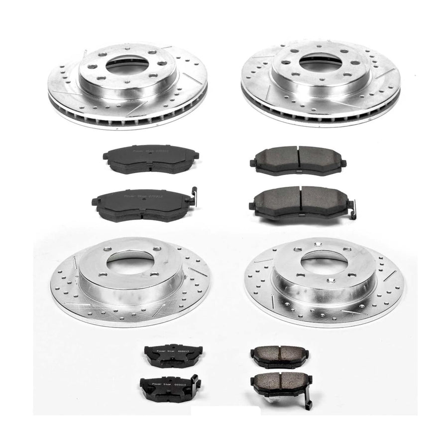 Power Stop K2778 Z23 Carbon Fiber Brake Pads with Front and Rear Drilled & Slotted Brake Rotors Kit