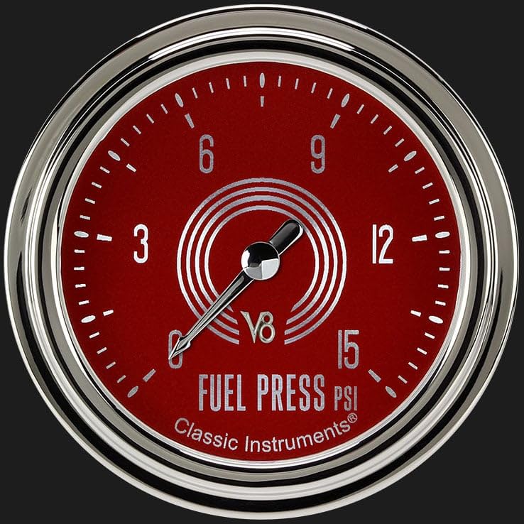 V8 Red Steelie V8RS345SLC 2 5/8" Fuel Pressure Gauge, 15 psi