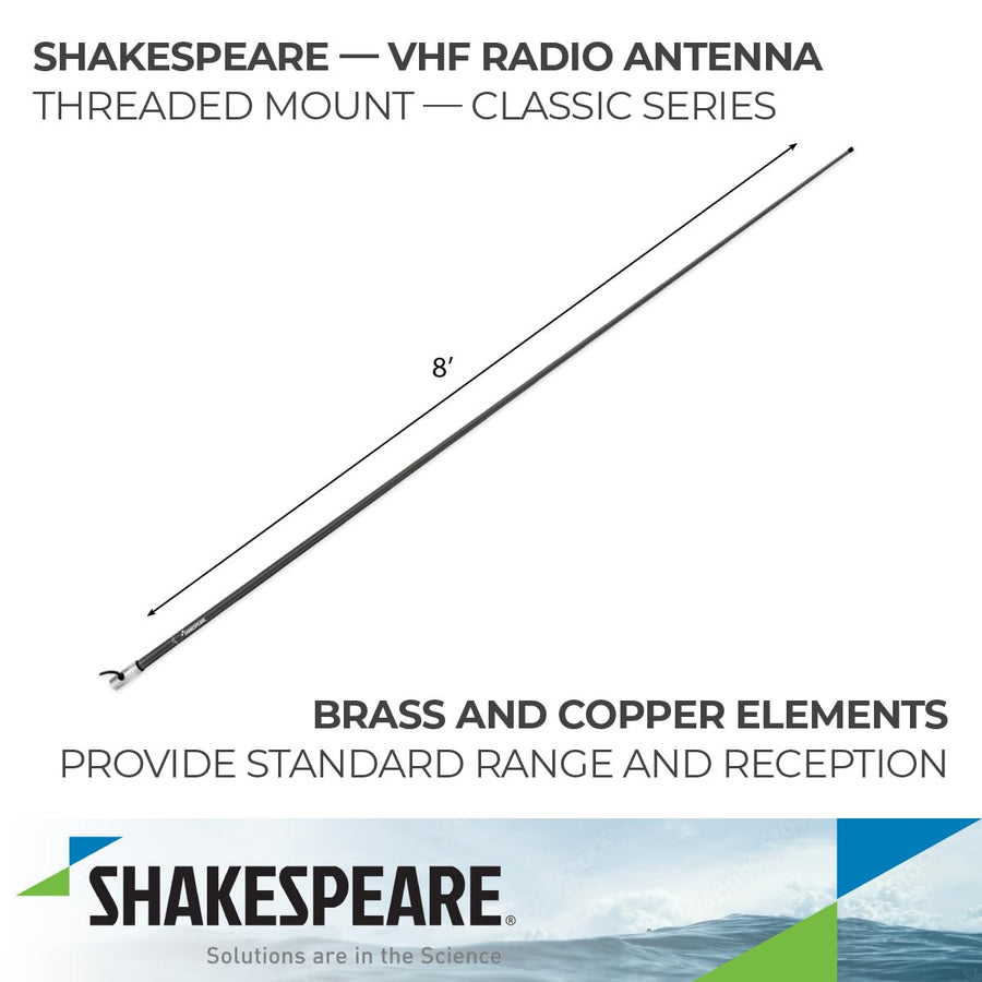 Shakespeare 5101 VHF 8' Black Antenna Classic w/15' RG-58 Cable