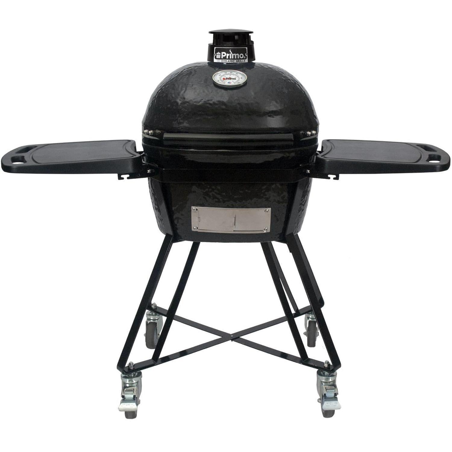 Primo Grills All-in-One Primo Oval Junior 200 Ceramic Kamado Grill with Cradle, Side Shelves and Stainless Steel Grates - PGCJRC (2021), Black