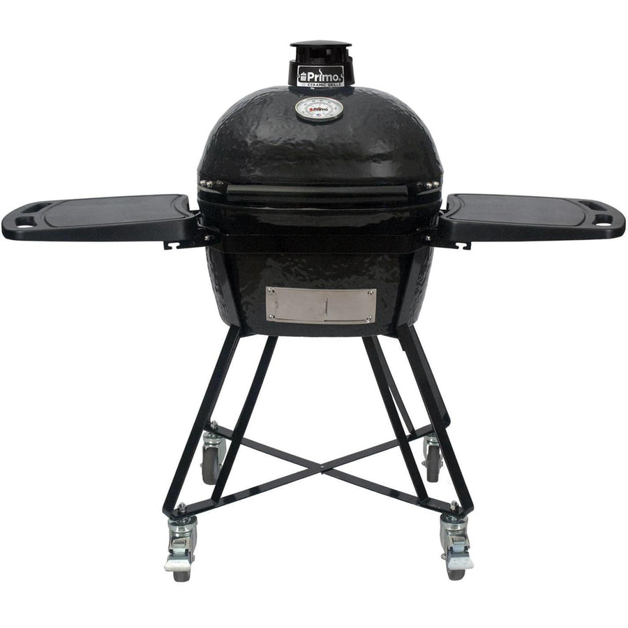Primo Grills All-in-One Primo Oval Junior 200 Ceramic Kamado Grill with Cradle, Side Shelves and Stainless Steel Grates - PGCJRC (2021), Black