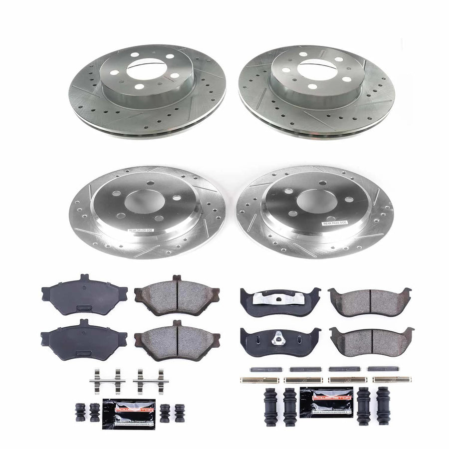 Power Stop K2859 Z23 Carbon Fiber Brake Pads with Drilled & Slotted Brake Rotors Kit Front and Rear For Ford Crown Victoria, Lincoln Town Car, Mercury Grand Marquis [Model Specific]