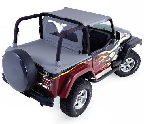 Cab Top for Jeep Wrangler YJ RAMPAGE PRODUCTS | Clear Windows, Vinyl, Black Denim | 992015 | Fits 1987-1991 Jeep Wrangler YJ Soft Top Half Door Only