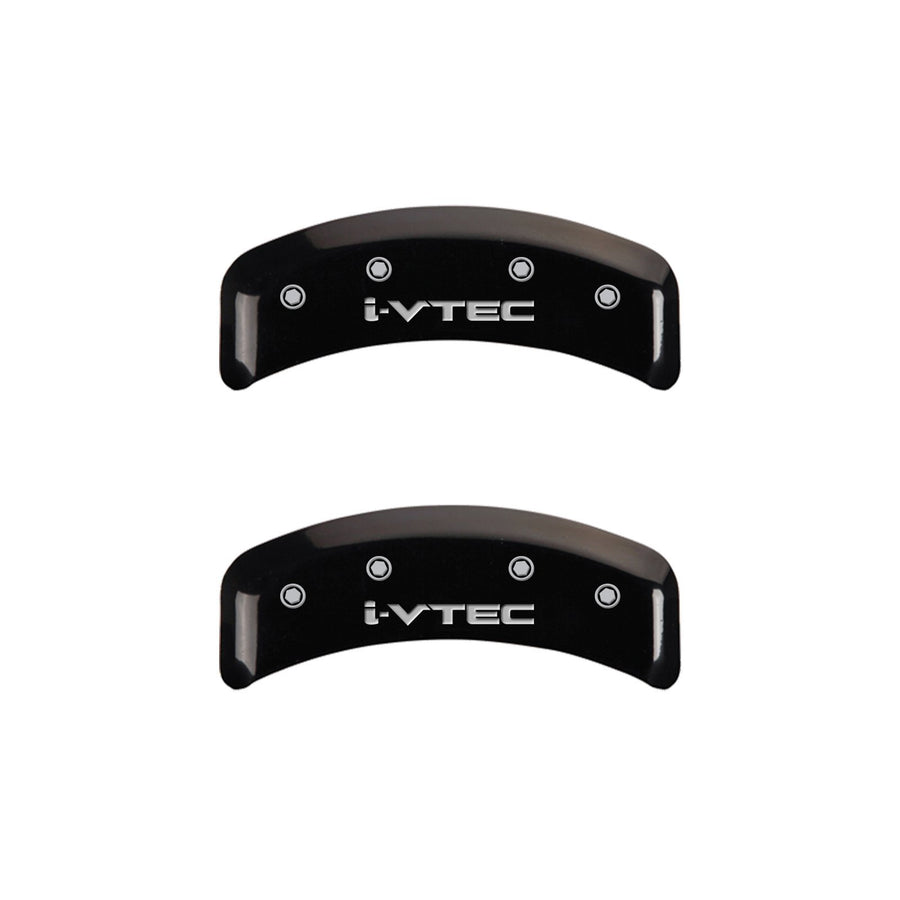 MGP Caliper Covers Front and Rear 20130SIVTBK Black Powder Coat Finish, Set of 4 (i-Vtec Silver Characters, Engraved)