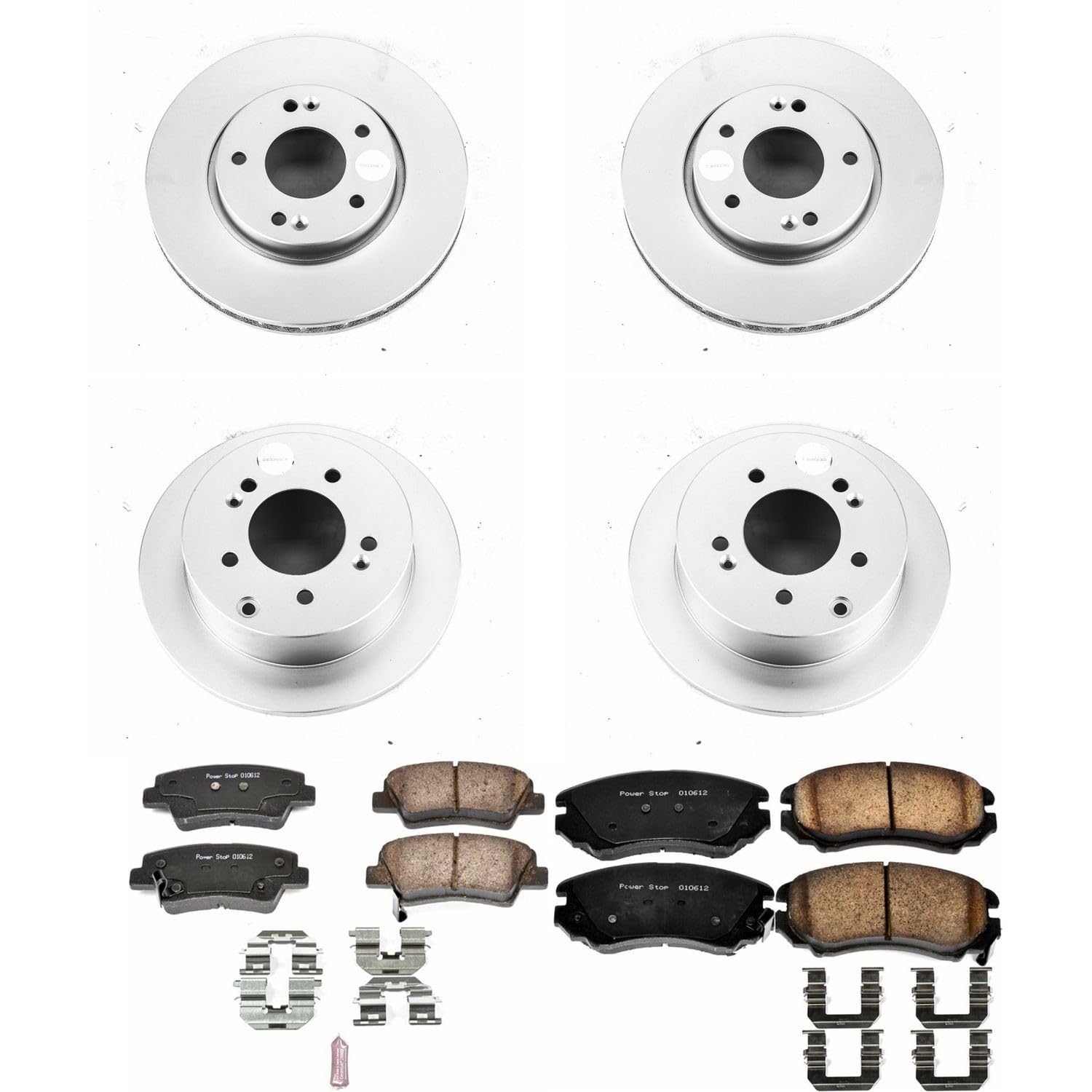Power Stop CRK5914 Brake Rotor & Coated Ceramic Brake Pads- front & rear For Kia Soul 2010-2011 [Model Specific]