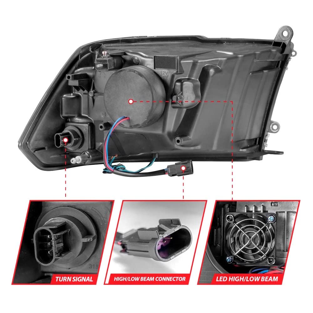 2009-2020 Dodge Ram 1500 ANZO (111539) Full LED Square Projector Headlights w/Chrome Housing Black Amber