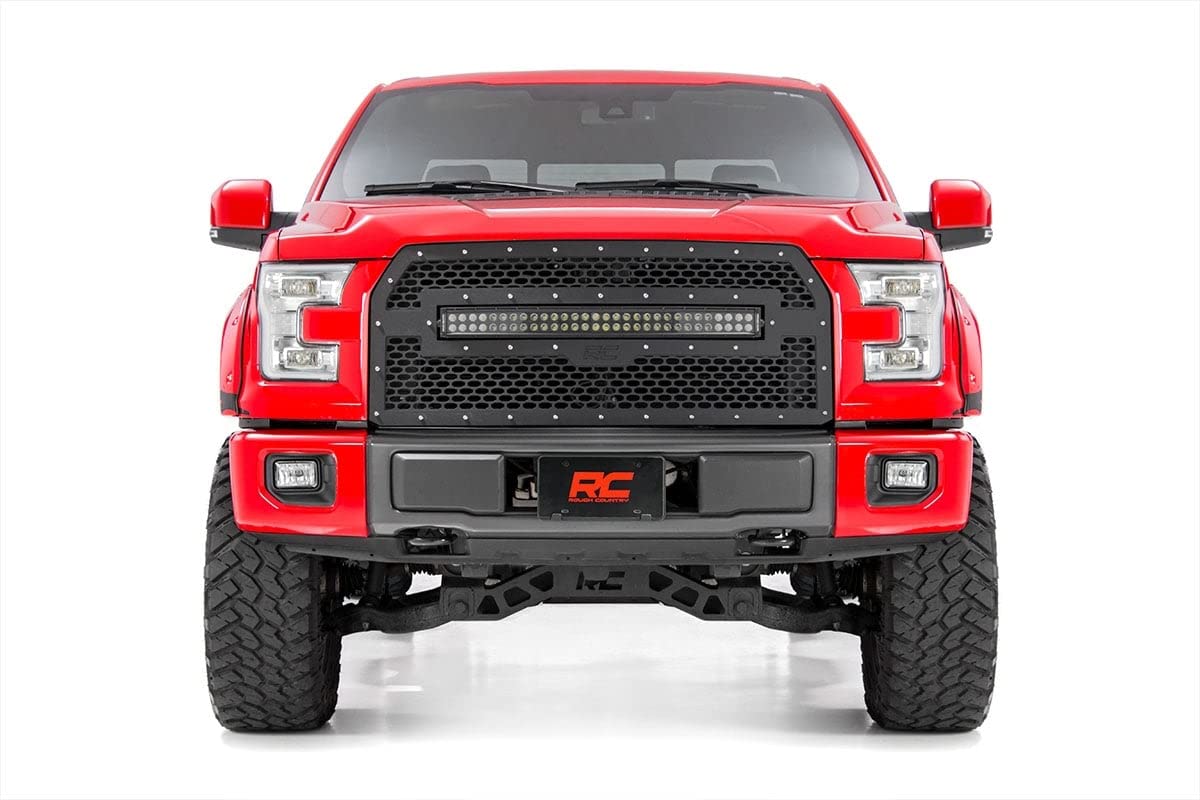 30" Rough Country Mesh White DRL LED Grille for 2015-2017 Ford F-150-70193DRL