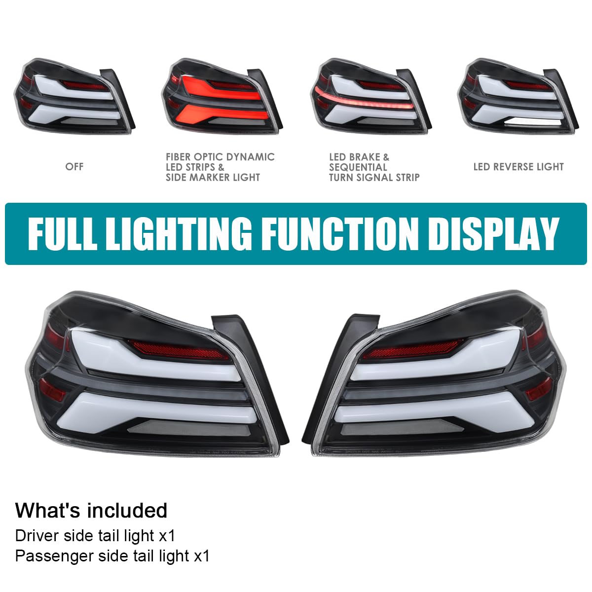 Full LED Black Tail Lights SPEC-D TUNING w/Sequential Signal, Startup Animation Compatible with 2015-2021 Subaru WRX and WRX STI