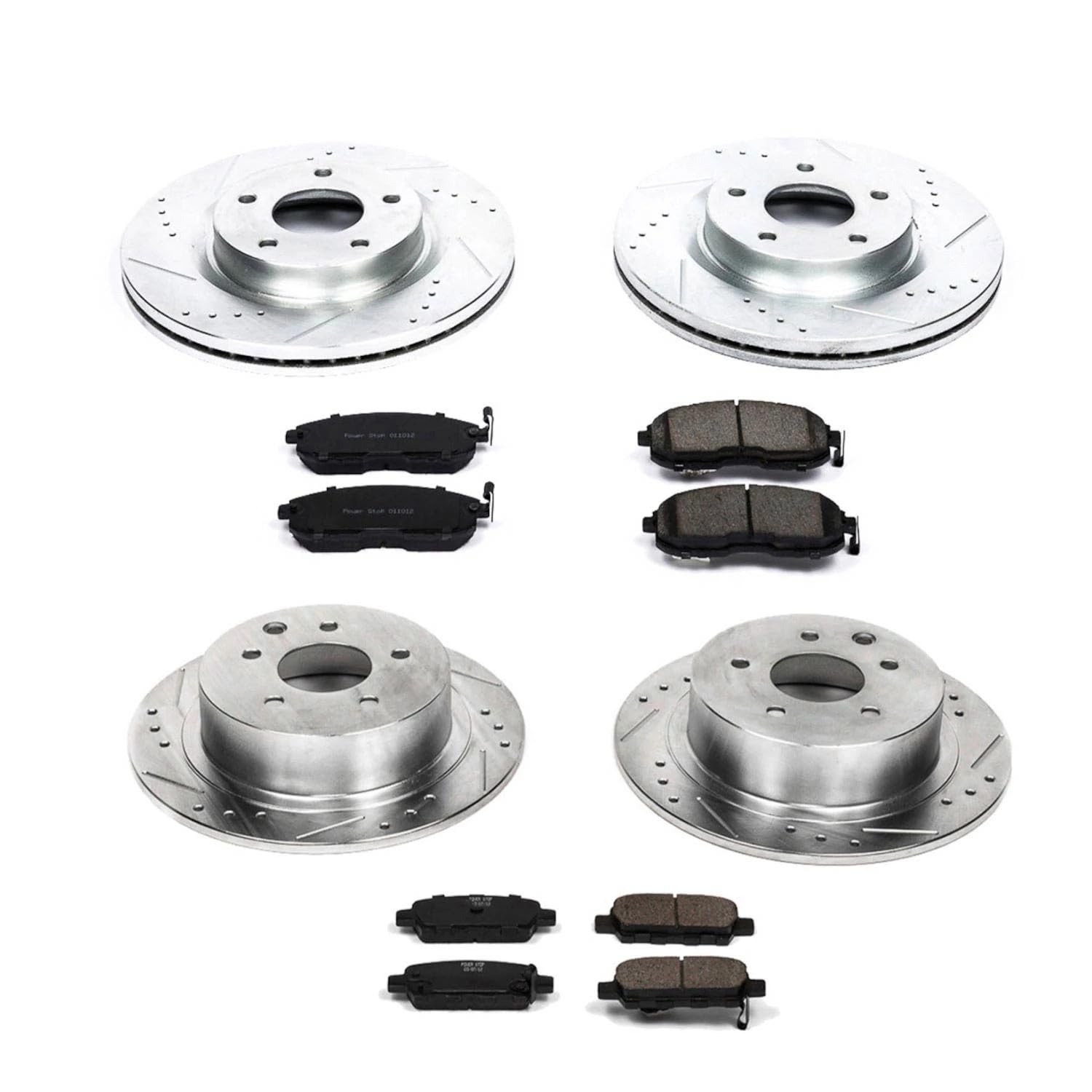 Power Stop K242 Z23 Carbon Fiber Brake Pads Front and Rear with Drilled & Slotted Brake Rotors Kit For Nissan Altima 2010-2013 [Model Specific]