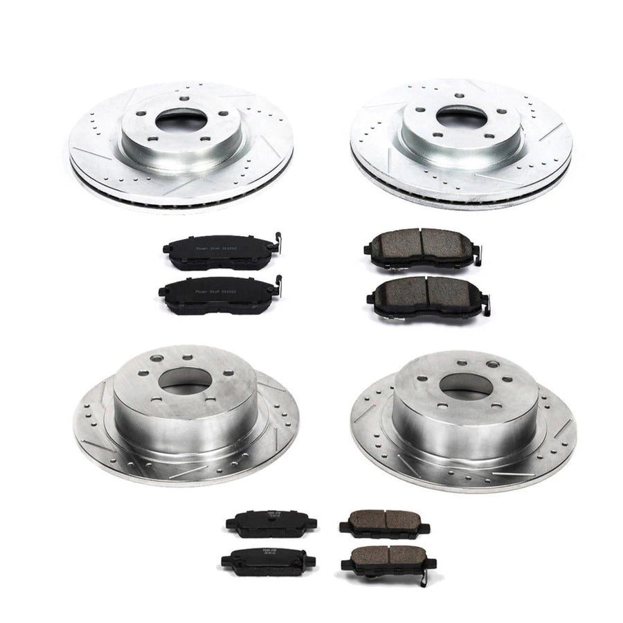 Power Stop K242 Z23 Carbon Fiber Brake Pads Front and Rear with Drilled & Slotted Brake Rotors Kit For Nissan Altima 2010-2013 [Model Specific]
