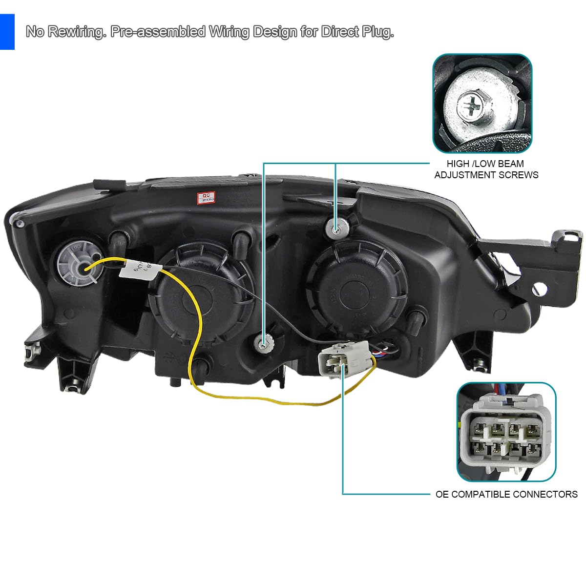 Black Projector Headlights SPEC-D TUNING Compatible with 2008-2011 Subaru Impreza Outback Sport, 2008-2014 Subaru Impreza WRX, Left + Right Pair Headlamps Assembly