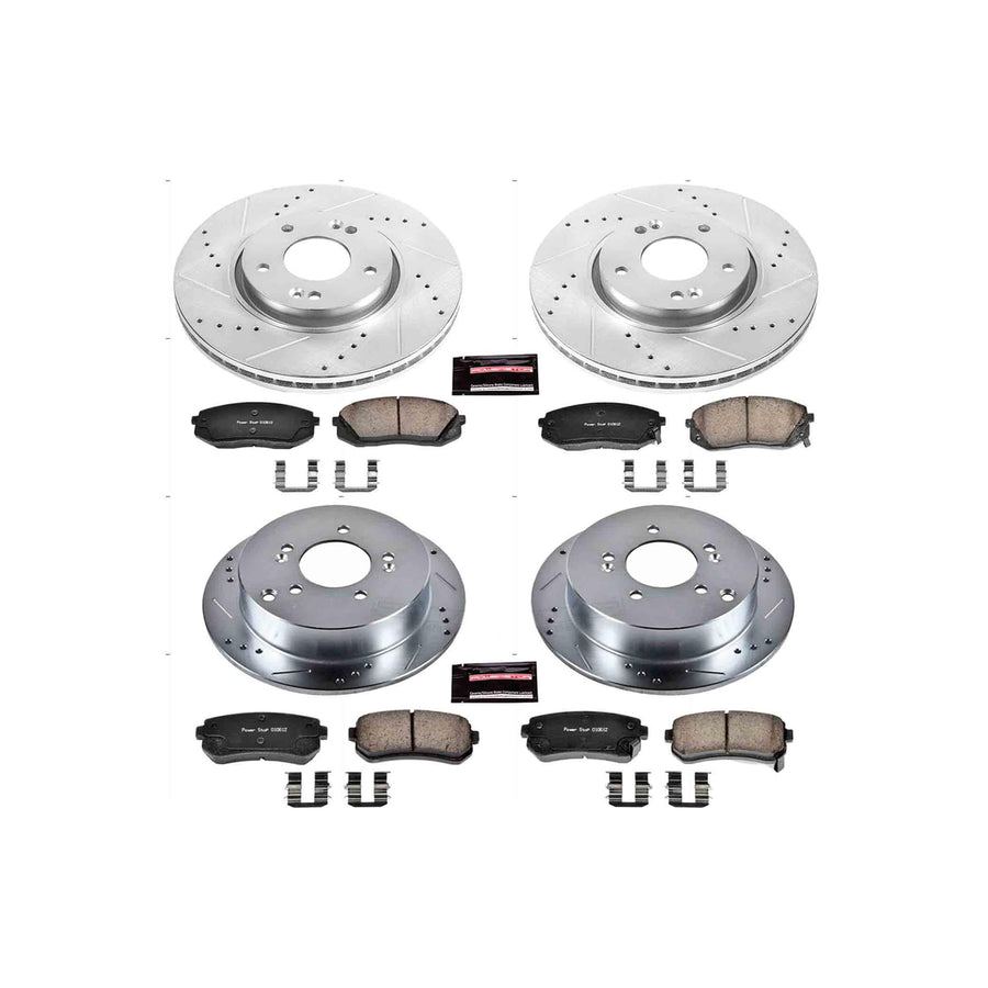 Power Stop K6511 Z23 Carbon Fiber Brake Pads Front and Rear with Drilled & Slotted Brake Rotors Kit For Kia Sportage 2012-2016 [Model Specific]