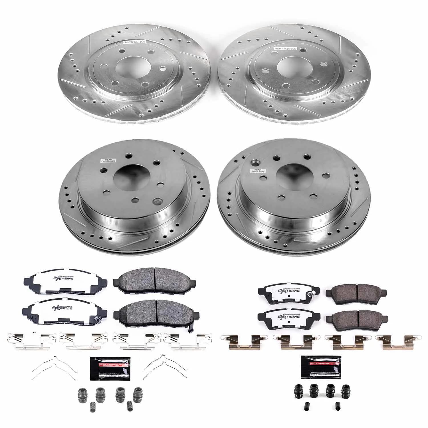 Power Stop Brake Kit Front and Rear For 2016 2017 2018 2019 2020 2021 2022 2023 2024 Nissan Frontier - Truck & Tow Carbon Fiber Ceramic Pads & Drilled and Slotted Rotors Replacement, K8358-36