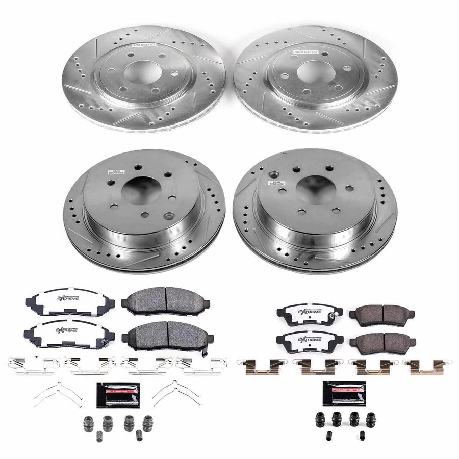 Power Stop Brake Kit Front and Rear For 2016 2017 2018 2019 2020 2021 2022 2023 2024 Nissan Frontier - Truck & Tow Carbon Fiber Ceramic Pads & Drilled and Slotted Rotors Replacement, K8358-36