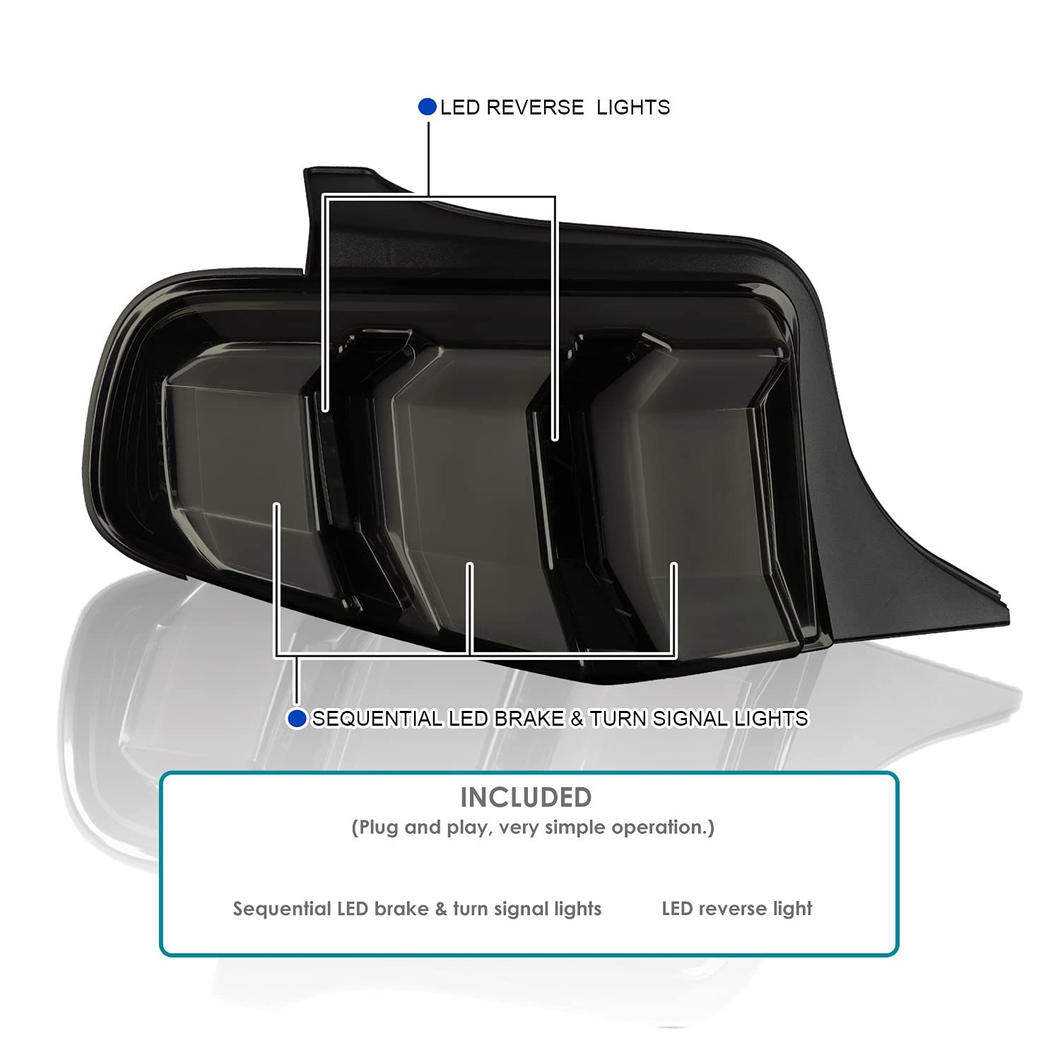 Black Smoke SPEC-D TUNING Sequential LED Signal Tail Lights Compatible with 2010-2012 Ford Mustang, Left + Right Pair Assembly