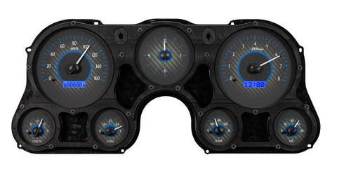 Dakota Digital VHX-67C-PA-C-B Analog Gauge System Compatible with 1967-72 Chevy Pickup Truck with Analog Clock Carbon Fiber Style Blue Backlighting