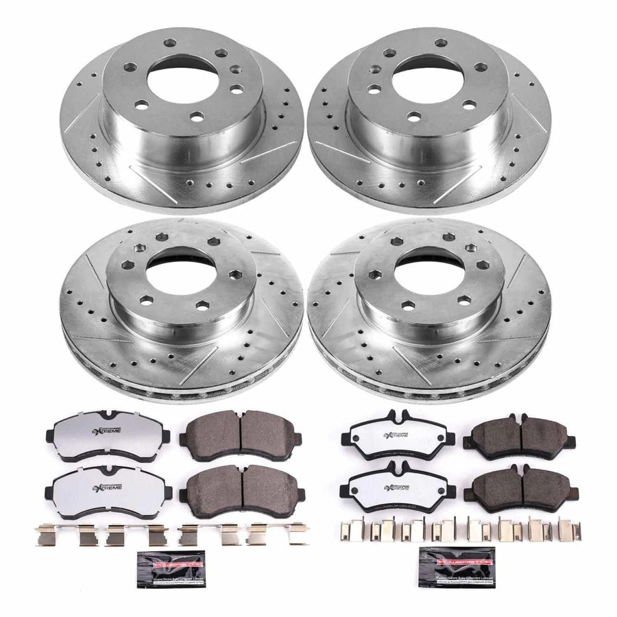 Power Stop K8342-36 Z36 Truck & Tow Front and Rear Brake Kit, Carbon Fiber Ceramic Brake Pads and Drilled/Slotted Brake Rotors For Freightliner Sprinter 3500, Sprinter 3500 [Model Specific]