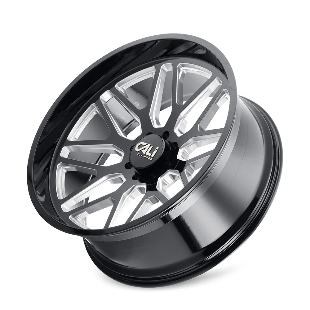 Cali Off-Road Gloss Black/Milled Spokes INVADER Wheel with Alloy Steel (28 x 12. inches /5 x 125 mm, -44 mm Offset)