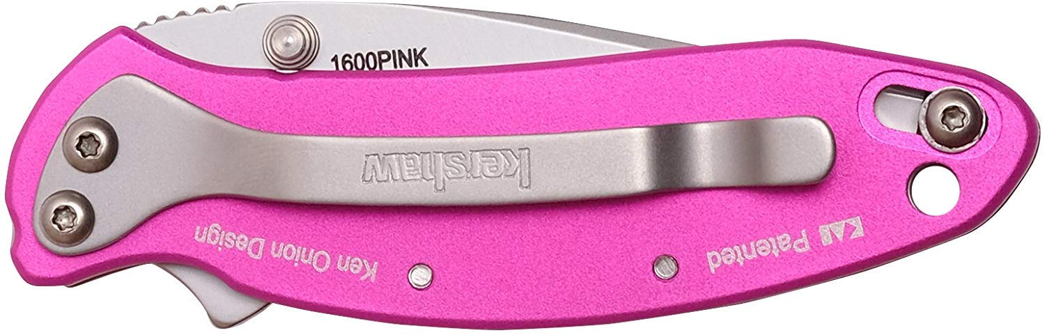 Kershaw Pink Chive Pocket Knife, 1.9" 420HC Steel Blade, 410 Stainless Steel Handle, Assisted Opening with Flipper, Small EDC