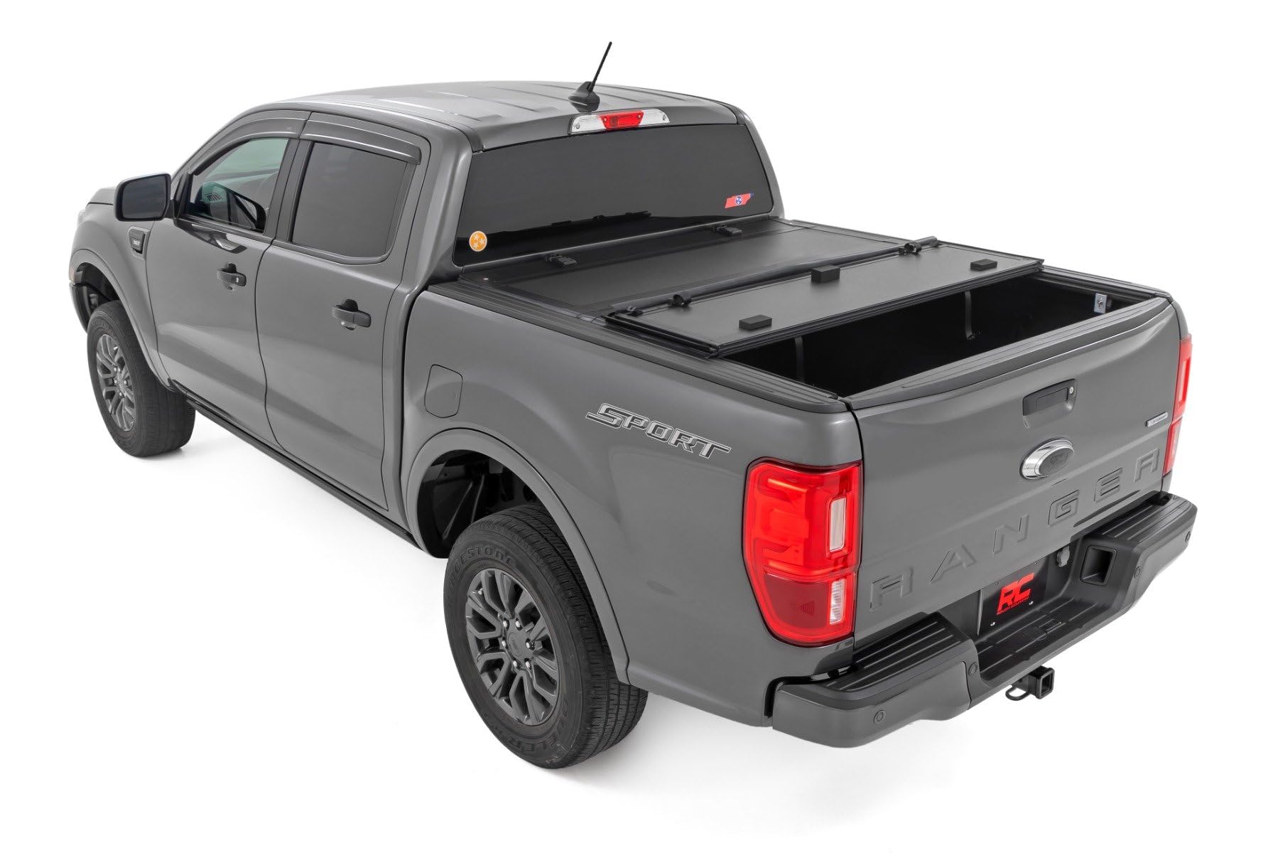 Rough Country Hard Truck Bed Flip Up Cover for Ford Ranger (2019-2023) - Fits 5' (61") Bed, Weather-Resistant, Tri-Fold Aluminum Panels