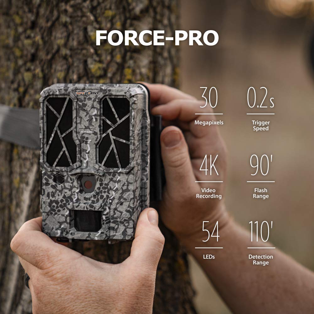 SPYPOINT Trail Camera FORCE-PRO 30MP Photo 4K HD Video w/ 54 Low-Glow LEDs for Image Quality Day or Night, 90’ Flash Range, 110’ Detection Range, LCD Setup Screen | NON-Cell cameras for hunting
