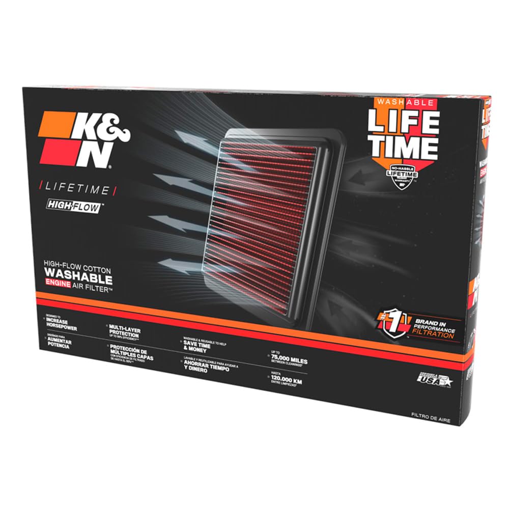 K&N Air Filter Replacement Compatible with Ford Transit/Tourneo Custom 2023- & Volkswagen Transporter T7 2024-2.0 Diesel & 2.5 Petrol PHEV (33-3198)