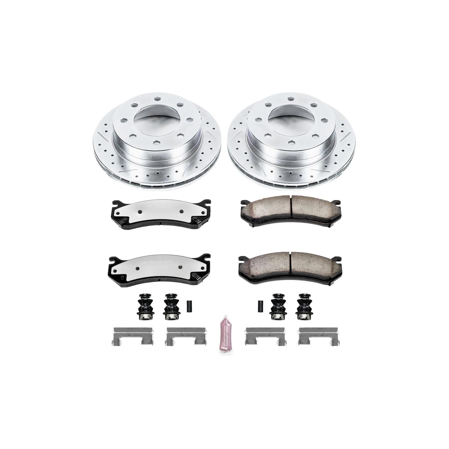 Rear Brake Kit Power Stop For 2003 Chevrolet Silverado 1500 HD 2004 Chevrolet Silverado 2500 HD - Truck & Tow Carbon Fiber Ceramic Brake Pads & Drilled and Slotted Rotors Replacement, K5190-36