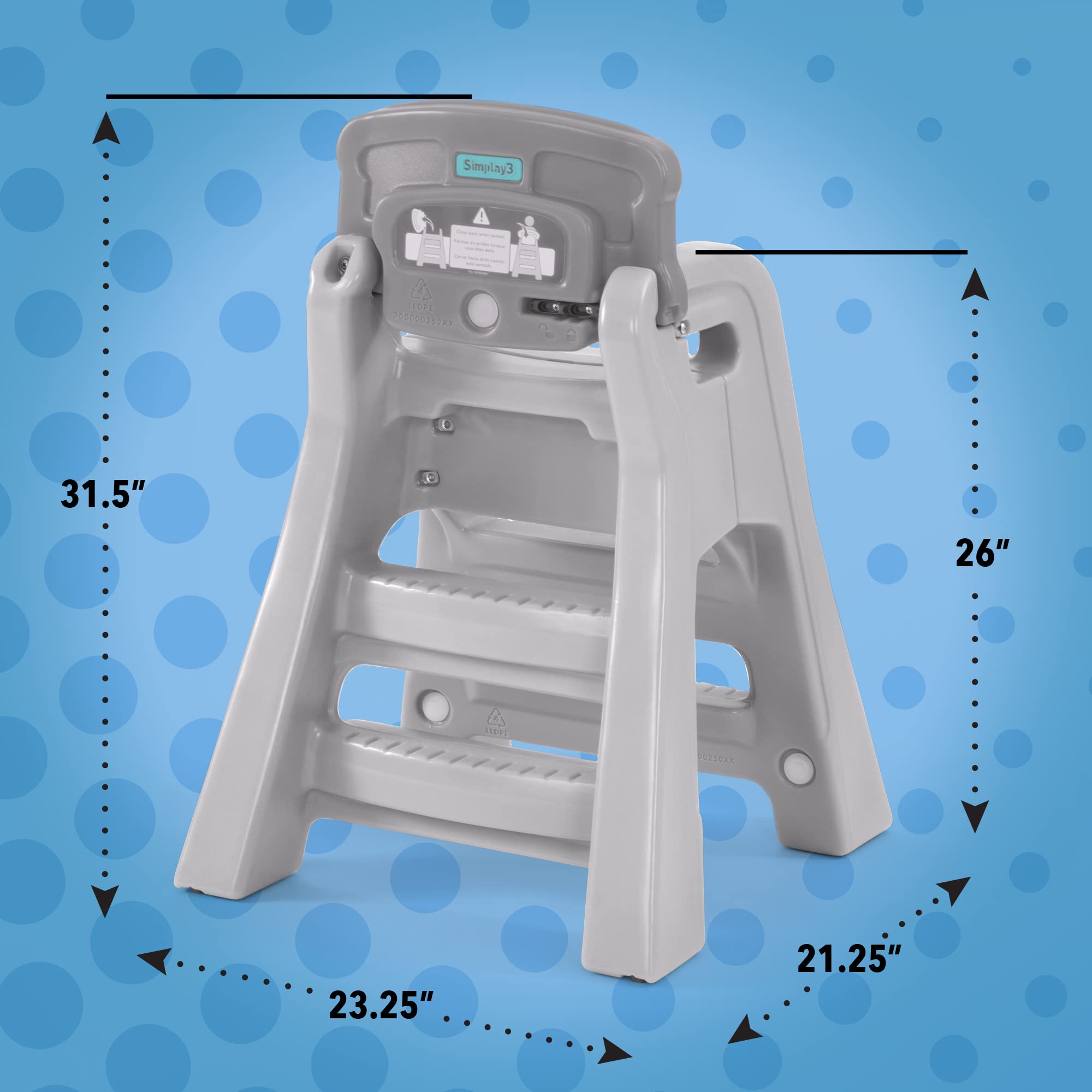 Simplay3 Booster Seat Big Kids, Lightweight Toddler Chair for Dining Table and Kitchen, Toddler Kitchen Helper, Made in USA Gray
