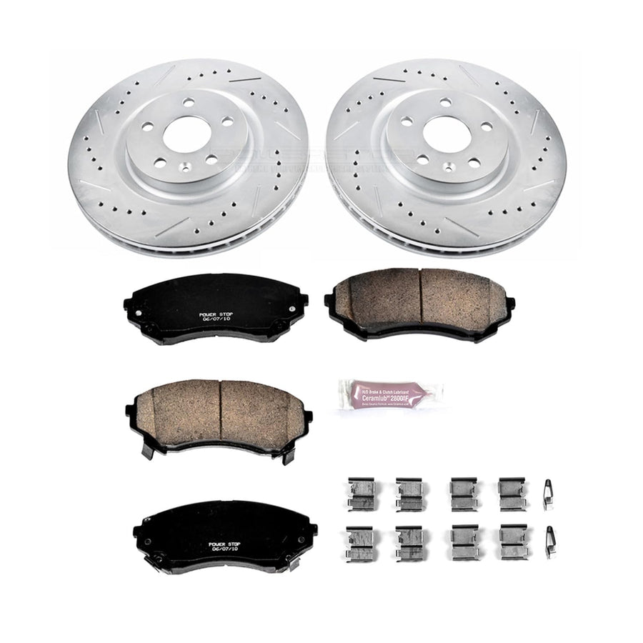 Brake Kit Power Stop For 2008-2014 Cadillac CTS [Model Specific] Front Z23 Carbon Fiber Brake Pads with Drilled & Slotted Brake Rotors K4720