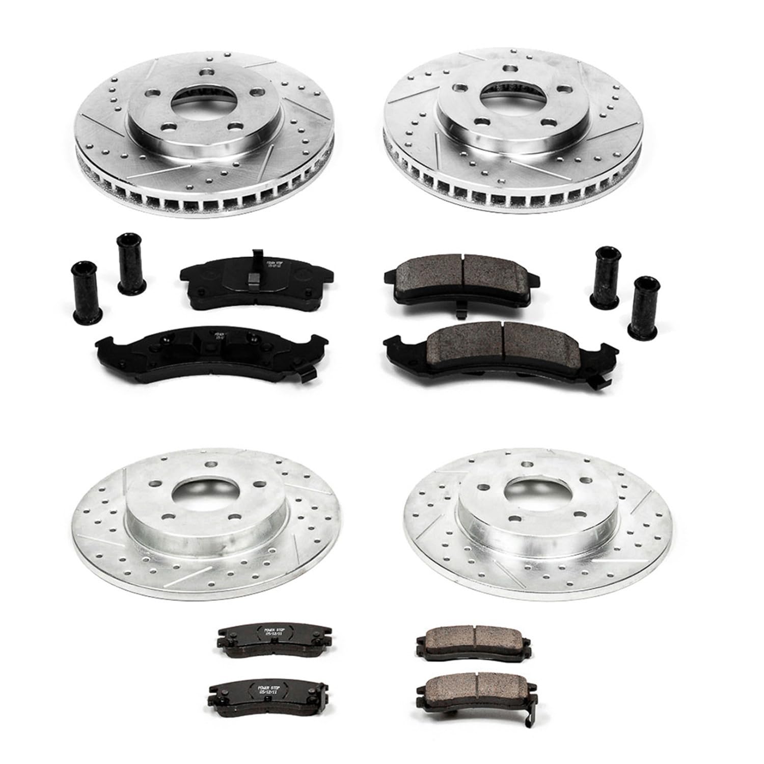 Power Stop K2763 Z23 Carbon Fiber Brake Pads Front and Rear with Drilled & Slotted Brake Rotors Kit For Cadillac DeVille, Cadillac Eldorado, Cadillac Seville [Model Specific]