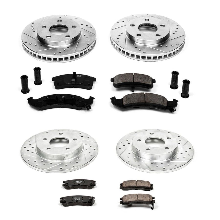 Power Stop K2763 Z23 Carbon Fiber Brake Pads Front and Rear with Drilled & Slotted Brake Rotors Kit For Cadillac DeVille, Cadillac Eldorado, Cadillac Seville [Model Specific]