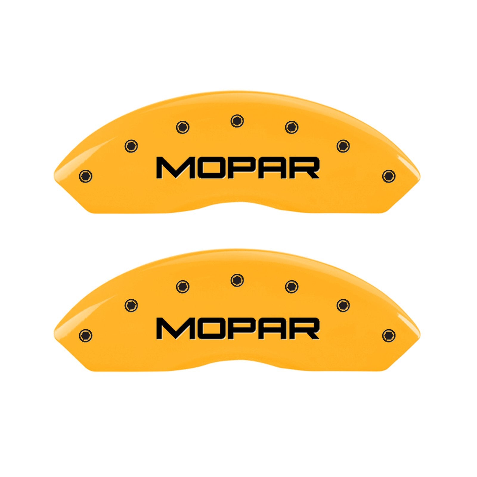MGP Caliper Covers Yellow Engraved 42009FMOPYL Front and Rear Powder Coat Finish Black Character Caliper Cover, Set of 2