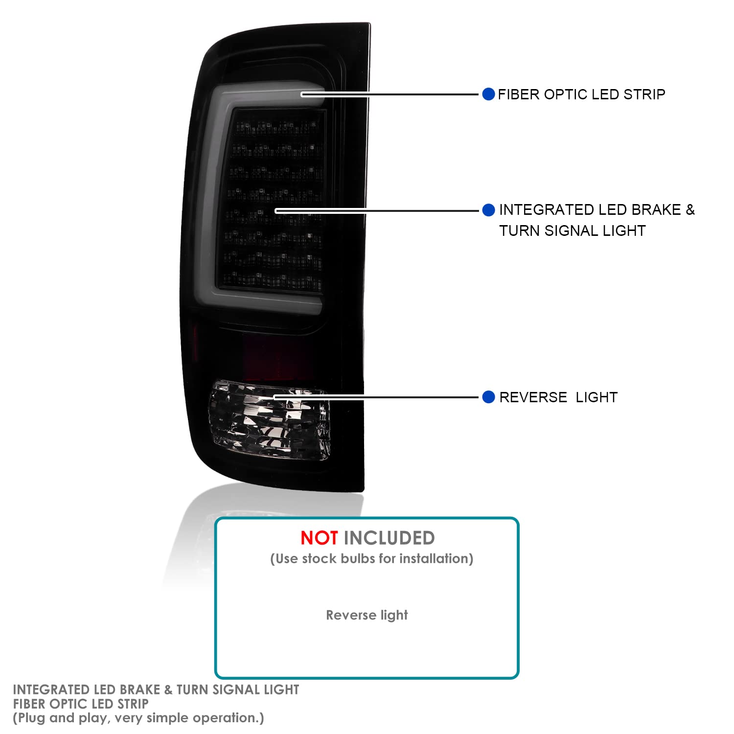 Glossy Black Smoke SPEC-D TUNING LED Tail Lights w/White LED Light Bar Compatible with 2007-2013 GMC Sierra 1500, 2007-2014 GMC Sierra 2500HD/3500HD, Left + Right Pair Assembly