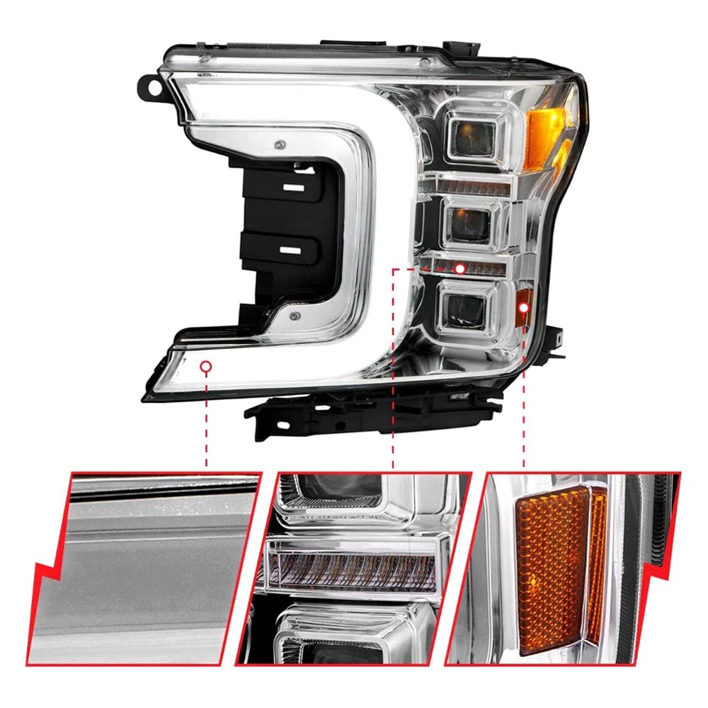 FORD F-150 18-20 FULL LED PROJECTOR LIGHT BAR STYLE CHROME AMBER HEADLIGHTS (SEQUENTIAL SIGNAL) (FACTORY HALOGEN MODEL ONLY)