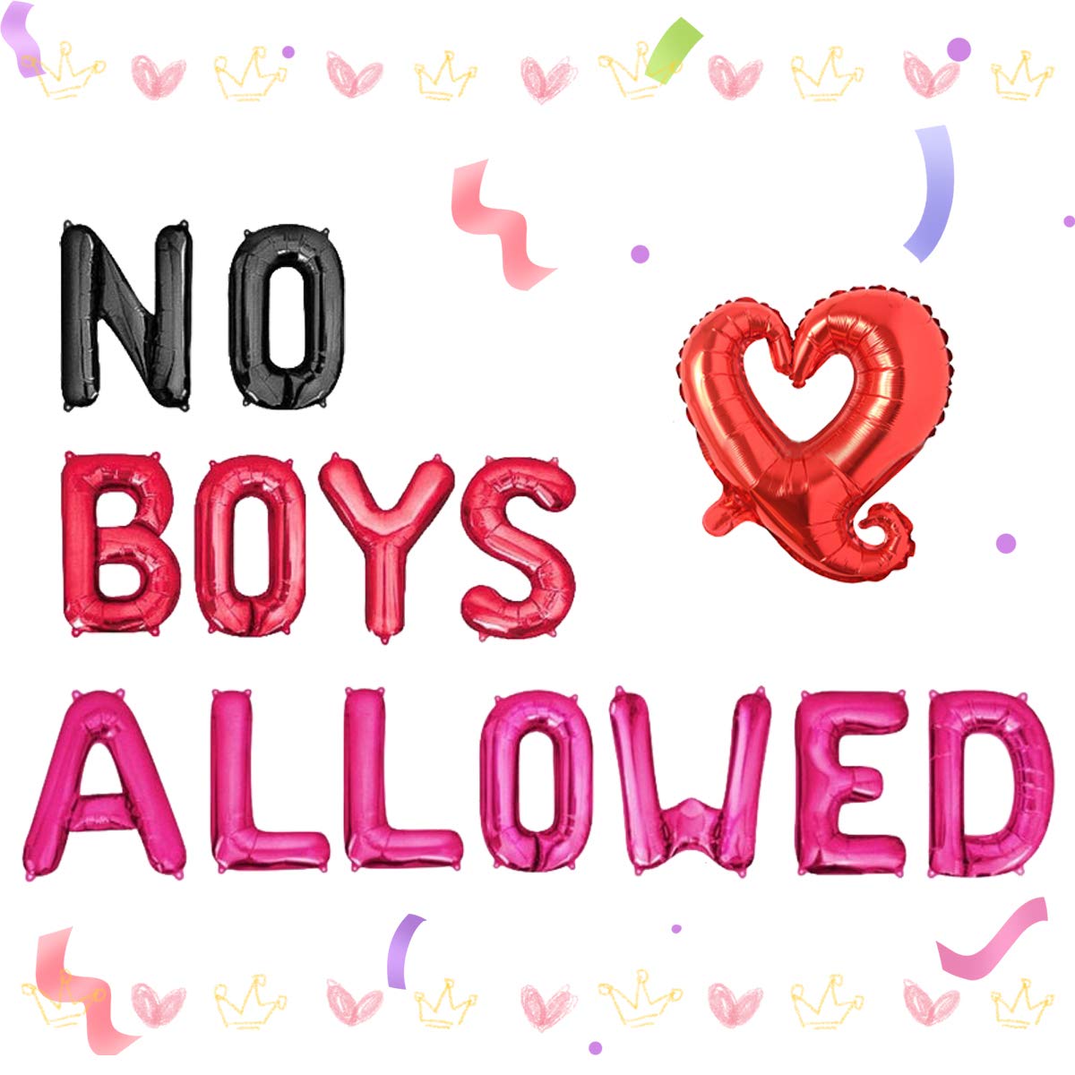 Party Decorations No Boys Allowed Balloon Banner Heart Balloon for Girls Night Party Decorations, pajama party, Sleepover Slumber Party Decoration