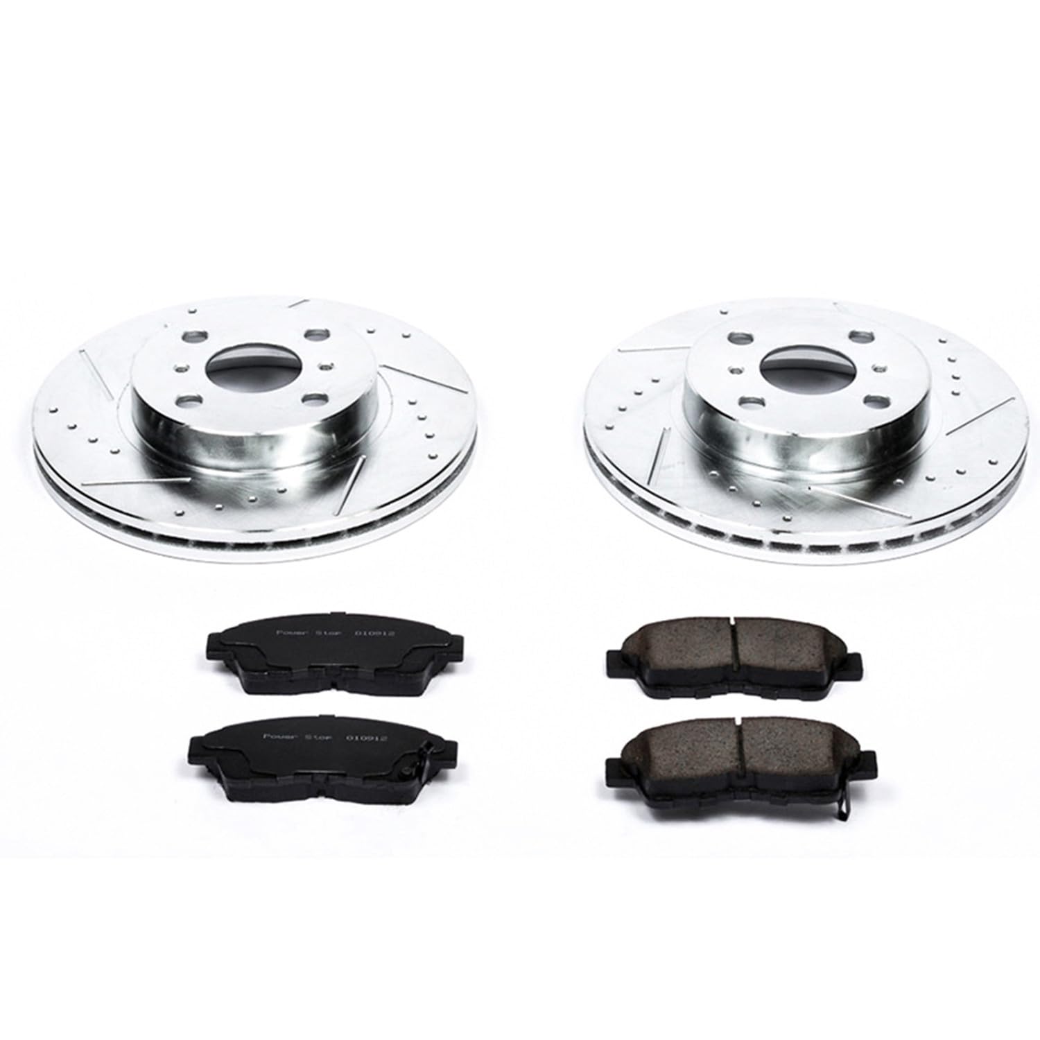 Power Stop K1151 Z23 Carbon Fiber Brake Pads Front with Drilled & Slotted Brake Rotors Kit For Geo Prizm 1993-1997, Toyota Corolla 1993-1997 [Model Specific]