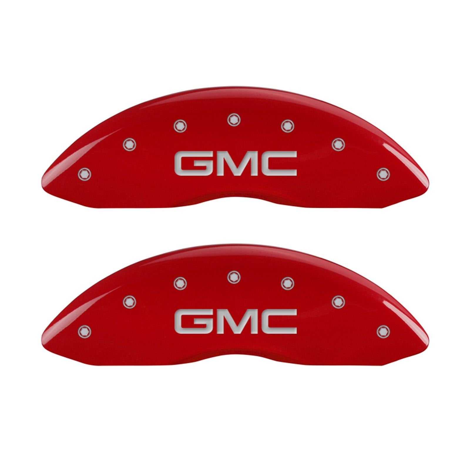 MGP Caliper Covers 'GMC' Engraved Caliper Cover with Red Powder Coat Finish and Silver Characters 34207FGMCRD, (Set of 2)