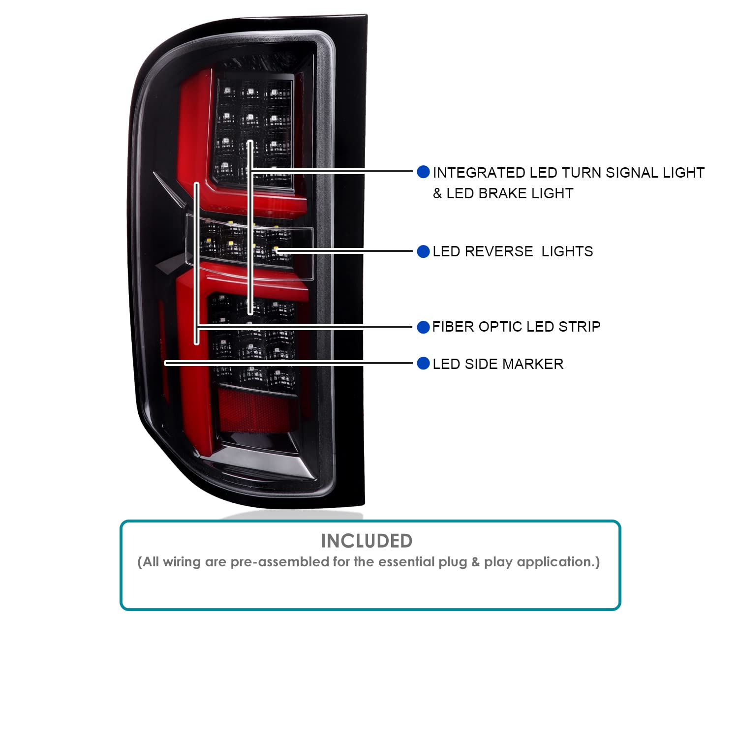 Pearl Black SPEC-D TUNING LED Tail Lights w/Red LED Light Bars Compatible with 2007-2013 Chevy Silverado 1500/2500HD/3500HD, Left + Right Pair Assembly