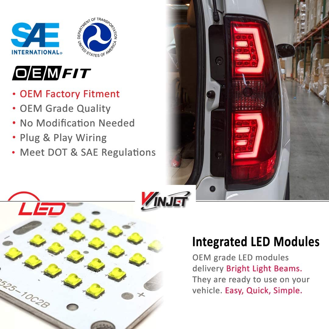 Winjet LED Sequential Tail Lights Compatible with [2007-2013 Chevy Suburban Tahoe Yukon] Rear Lamps (Smoke)
